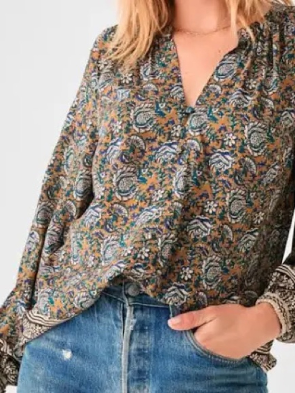 Faherty Naomi long sleeve floral Top blouse boho flowy size large paisley - Picture 2 of 11
